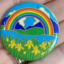Vintage Button Pin Rainbow Mountains Yellow Iris Colorful 1.75