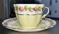 Hammersley English Bone China Cup & Saucer Yellow Band Pink Rose Trim picture