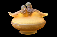 Powder Jar: 1970's Westmoreland Satin Brown Glass Peaked With Lovebirds picture
