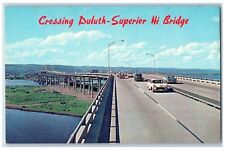 Superior Wisconsin WI Postcard Crossing Duluth-Superior Hi Bridge c1960's Cars picture