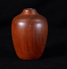 Vintage Mid Century Modern Hand Crafted  Wooden Vase Signed picture