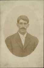 RPPC Handsome man portrait bushy mustache suit stiff collar real photo postcard picture