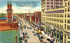 Postcard Manchester New Hampshire Looking North On Elm Street Posted 1954 picture