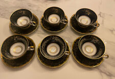 Antique Vintage Weimar Dora Black 6 Tea Cup Set Excellent. picture