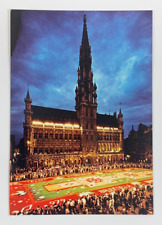 Town Hall Flower Carpet at Night Brussels Belgium Postcard Unposted picture