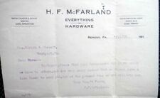 1916 antique HF MCFARLAND LETTER hardware RENOVO PA picture