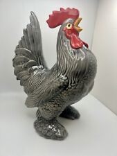 Vintage Black White Ceramic Rooster Red Comb Hand Painted 9
