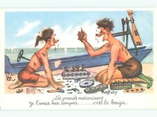 foreign Old Nautical Comic signed TRYING TO FIX BOAT ENGINE : clearance AC3692 picture