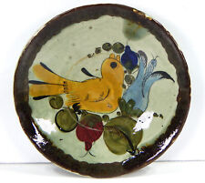 VINTAGE HAND THROWN MEXICO TONALA POTTERY SAUCER SMALL DISH BIRDS FLOWERS EUC picture