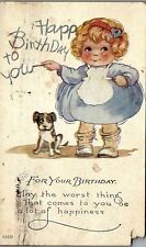 c1910 HAPPY BIRTHDAY YOUNG GIRL WITH PUPPY EARLY POSTCARD 36-40 picture