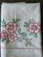 Pillow Case Grannycore Cottagecore Vintage Hand Embroidered Lot 2 Red Flower picture