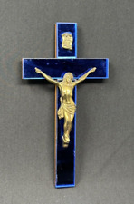 Vintage / Antique ART DECO Crucifix Blue Mirror picture