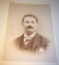 Antique Handsome Victorian American Mustached Man C.1892 Cabinet Card Photo MA picture