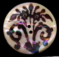 Antique Green Sea Snail Shell BUTTON w Abalone Overlay NICE 1&3/16 picture