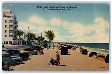 1956 Sun Sand Surf Tropical Fort Lauderdale Classic Cars Beach Florida Postcard picture