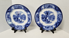 Flow Blue Plates W H Grindley Shanghai  Matched Lot of 2  Antique 9.5