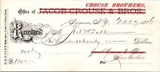 1876 Crouse Brothers Jacob Crouse & Bros Payment Receipt SYRACUSE NY AC286 picture