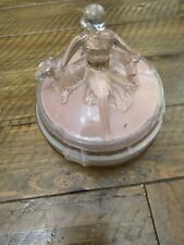 MCM VINTAGE ART DECO PRESSED GLASS SATIN PINK POWDER JAR  GIRL WITH DOGS picture