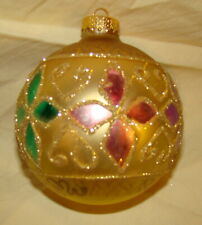 Vtg Gold Glass Glitter Iridescent Colors Christmas Ornament 3.5