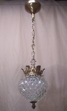 Vtg MCM Pendant Light Spanish French Gold Fixture Glass Art Rewired USA #Y10 picture
