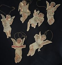 6 Vintage ANGELS Merrimack Die Cut Cardboard Ornaments Retro 1979 picture