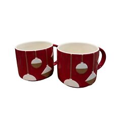 Pair of Starbucks Red Christmas Ornaments 16oz Coffee Mugs picture