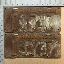 1934 Virginia dealer license plate pair D 3747 YOM DMV Ford Chevy Dodge 16908 picture