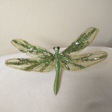 VTG Dragon Fly Clip on Christmas Decoration Green Studded Rhinestone Embellished picture