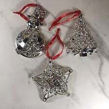 LENOX SPARKLE AND SCROLL SILVER CHRISTMAS ORNAMENTS - STAR, SNOWMAN & TREE picture