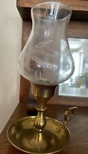 Vintage solid brass and etched glass candlestick holder picture