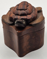 Vintage Wooden Hand Carved Turtle Puzzle trinket Box Made in Hawaii ~ Cute picture