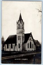 Marengo Iowa IA Postcard RPPC Photo ME Methodist Church Scene Street c1910's picture