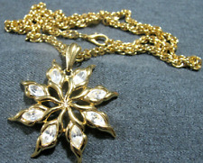Vintage clear glass goldtone metal flower medallion pendant chain strap necklace picture
