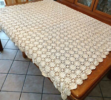 Vintage Handmade Crochet Lace Heavy Holiday Tablecloth 57x47 Rectangle Ercu picture