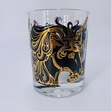 MCM Rare M.W. Periscope HTF Gold/Black Unicorn Motif Lowball Highball Bar Glass picture