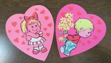 Vintage Boy & Girl HEARTS Valentine Cutouts Ephemera 1970s 70s PINK & floral picture