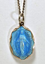 Catholic Vintage Sterling Silver enameled  Mary Holy Pendant Necklace picture