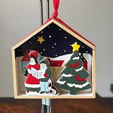 Hallmark Christmas Ornament 1990 Vintage Happy Voices Wood House Carolers Dioram picture