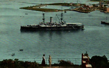 Royal Navy Battleship HMS in Queenstown Harbour Ireland Postcard Fancy Lady picture