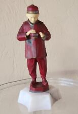 Antique Metal Chinese Man Figure Celluloid Face on White Marble Stand picture