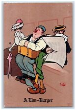 c1910's Fat Man Smelly A Lim Burger Woman Hat Feather Lillo Antique Postcard picture