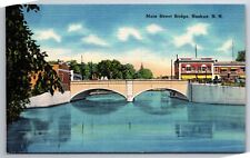 Vintage Postcard- MAIN STREET BRIDGE, NASHUA, N.H. Unposted  LINEN picture