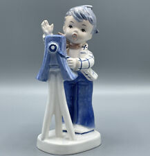Vintage Napco Cameraman Camera Man Boy figurine blue & white ceramic A3117 Japan picture