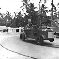 2 Vintage Old Photo NEGATIVES Cute Little Boy on Car Ride Ft. Lauderdale Florida picture