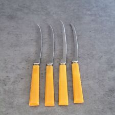 4 Vintage Henry's Steak Tomato Serrated Stainless Knives Butterscotch Bakelite  picture