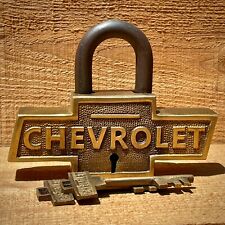 Chevrolet Large Brass Lock W/ Keys, Chevy Logo, Advertising, Antique Finish  picture