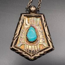 Vintage Carl Max Luthy Turquoise Ketoh Bow Guard Silver Pendant Necklace 23