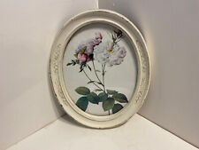 VINTAGE HOMCO INC WHITE PLASTIC FRAME WITH FLORAL PRINT WHITE ROSES 11 X 9