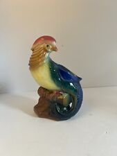 Vintage Parrot Ceramic Figurine / Majolica Pottery / Occupied in Japan/ 9