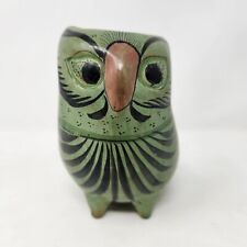 Ceramic Owl Mexico Pottery Handpainted Owl Ceramic Folk Art Vintage Green Brown picture